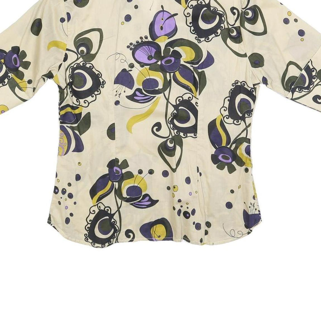 C &ML FASHION Womens Beige & Purple Pattern Shirt M Button Sleeve Cotton Blend