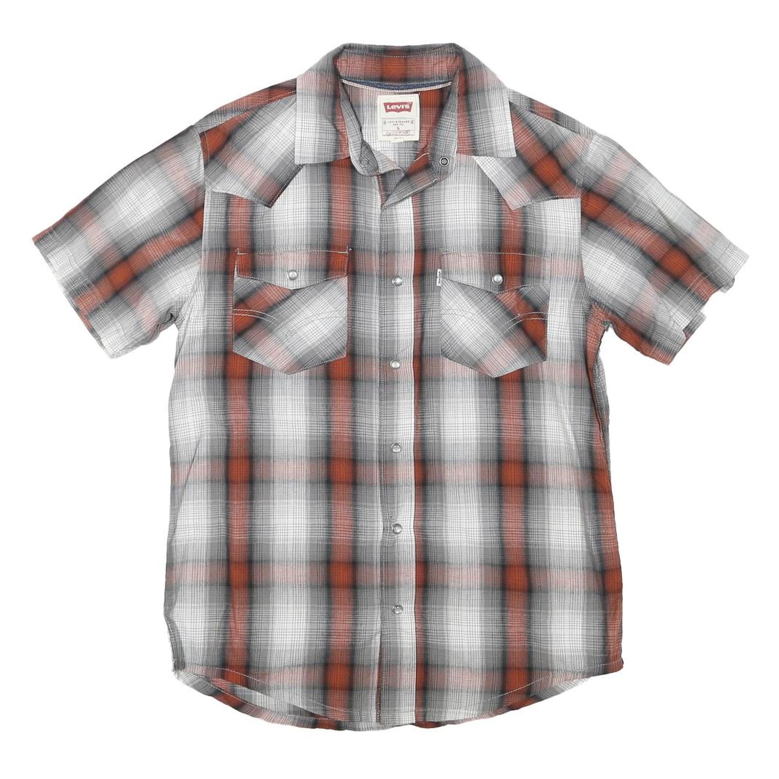LEVI'S Mens Grey & Orange Check Shirt S Cotton Blend Casual Short Sleeve