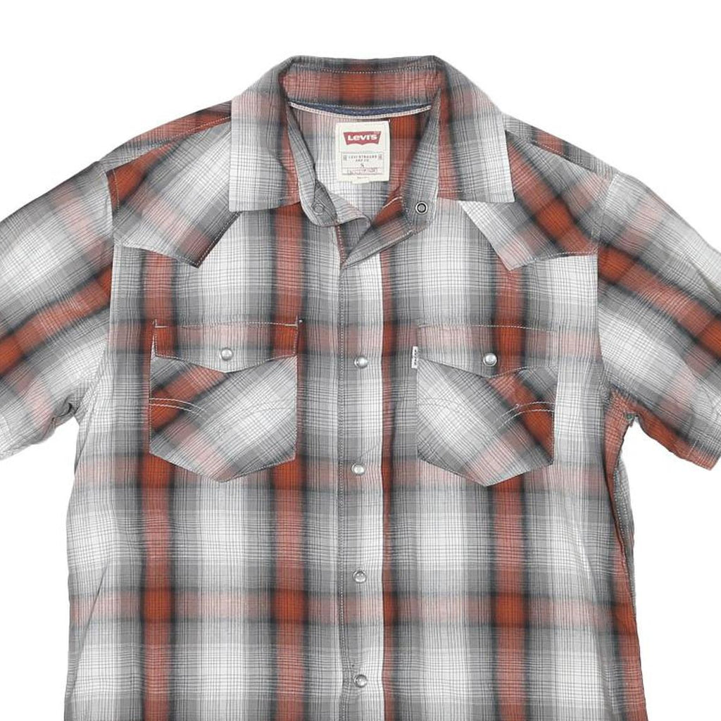 LEVI'S Mens Grey & Orange Check Shirt S Cotton Blend Casual Short Sleeve