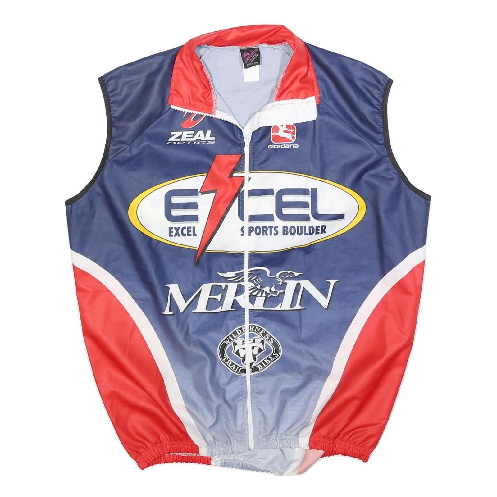 GIORDIANA Mens Blue & Red Cycling Jacket XL Polyester Zip Sleeveless Sports