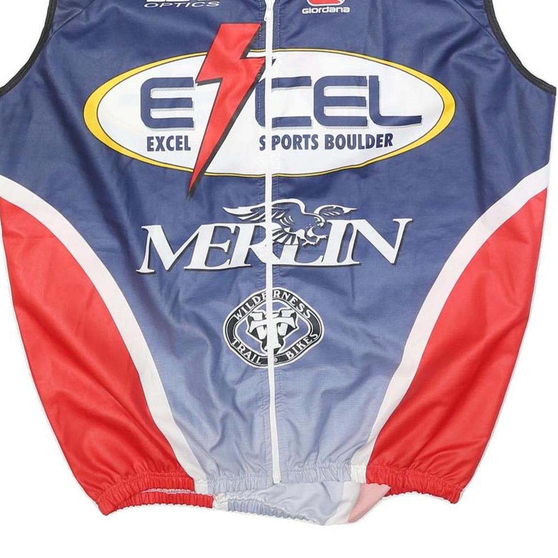 GIORDIANA Mens Blue & Red Cycling Jacket XL Polyester Zip Sleeveless Sports