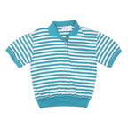 JASON MAXWELL Womens Blue & White Striped Short Sleeve Polo Shirt M Cotton Blend
