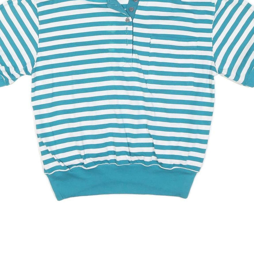 JASON MAXWELL Womens Blue & White Striped Short Sleeve Polo Shirt M Cotton Blend