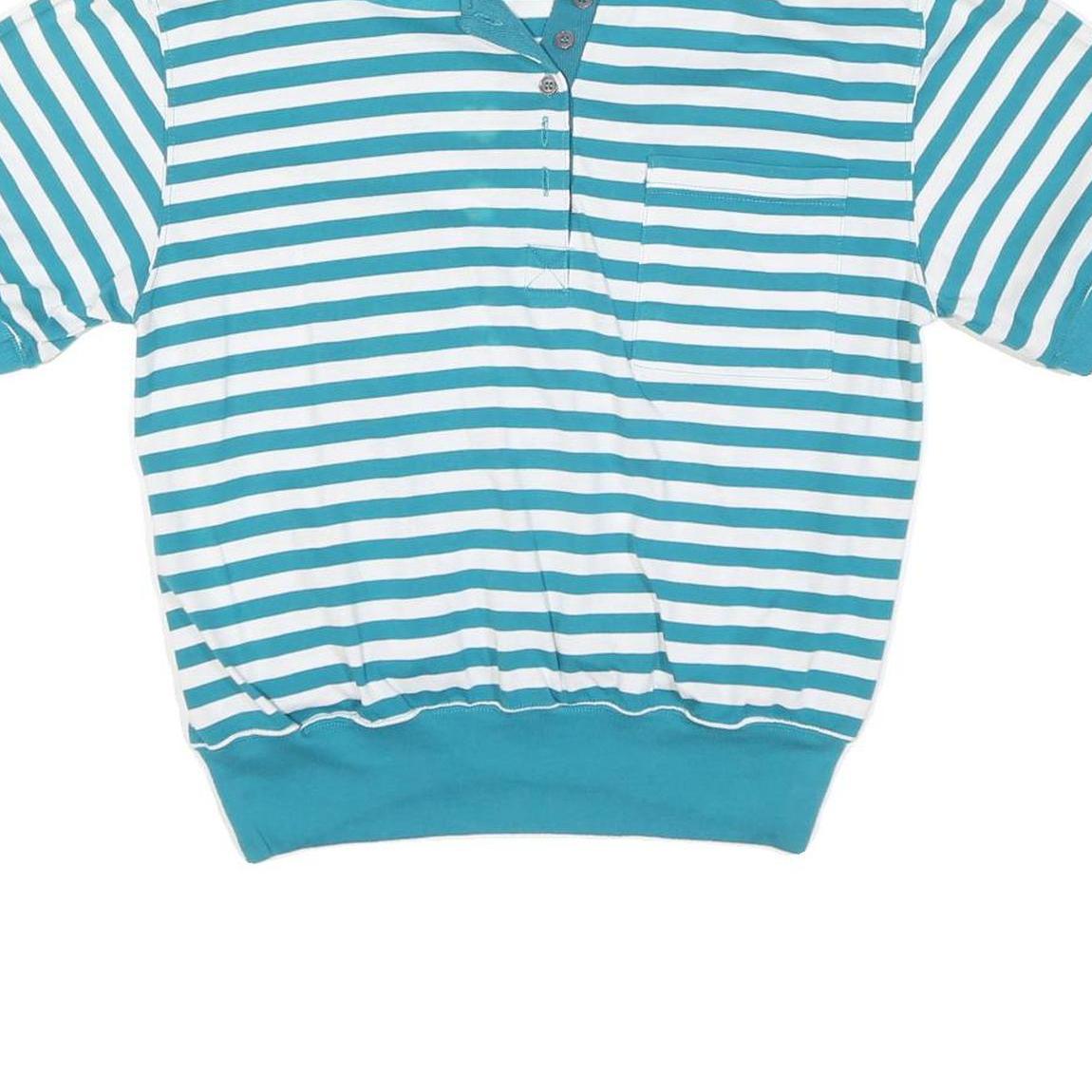 JASON MAXWELL Womens Blue & White Striped Short Sleeve Polo Shirt M Cotton Blend