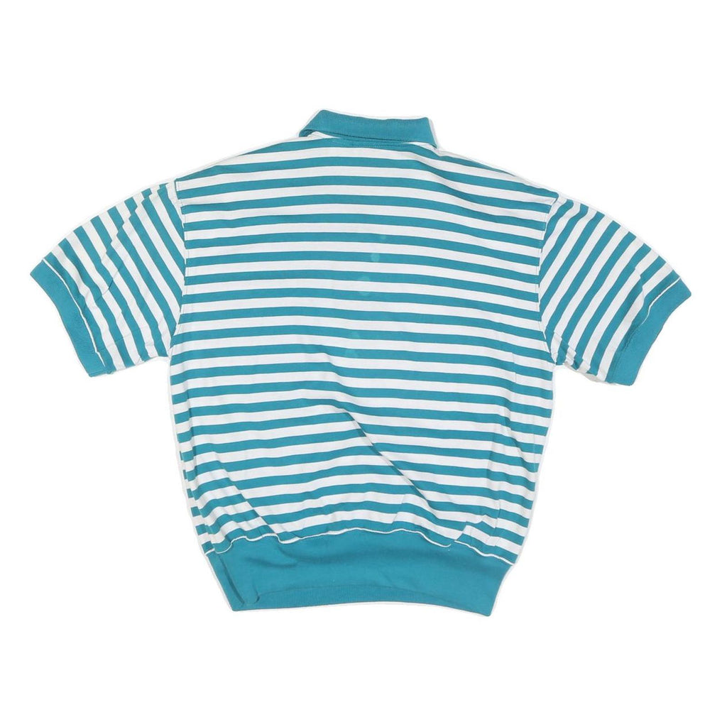 JASON MAXWELL Womens Blue & White Striped Short Sleeve Polo Shirt M Cotton Blend