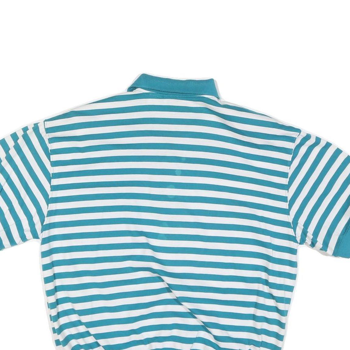 JASON MAXWELL Womens Blue & White Striped Short Sleeve Polo Shirt M Cotton Blend