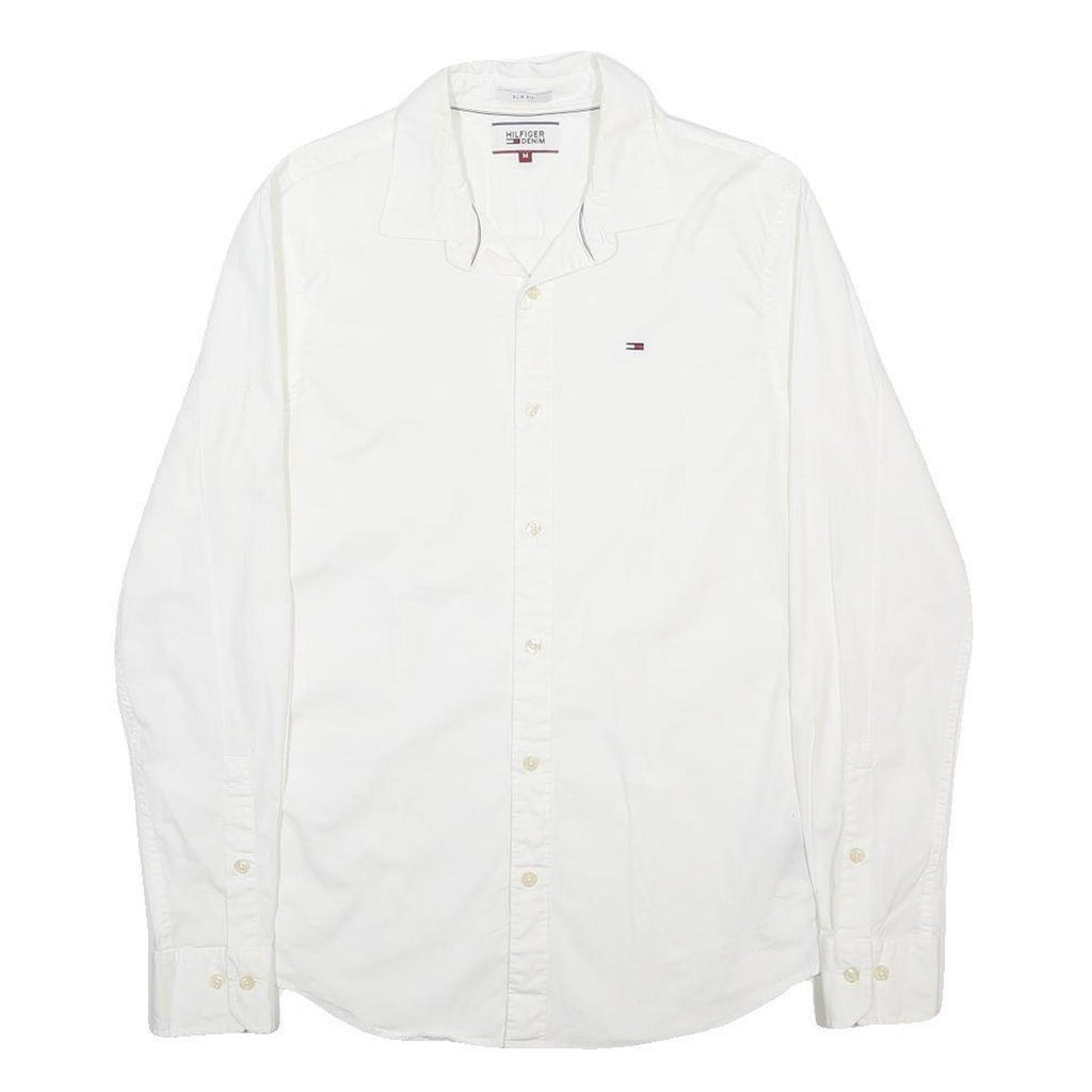 HILFIGER DENIM Mens White Shirt M Cotton Blend Button Down Long Sleeve Casual