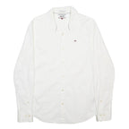 HILFIGER DENIM Mens White Shirt M Cotton Blend Button Down Long Sleeve Casual