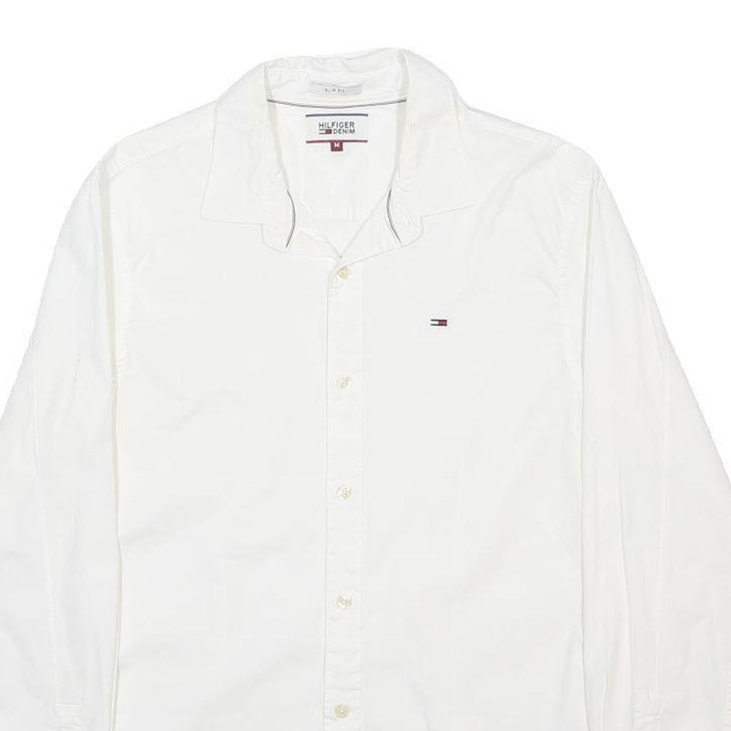 HILFIGER DENIM Mens White Shirt M Cotton Blend Button Down Long Sleeve Casual