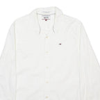 HILFIGER DENIM Mens White Shirt M Cotton Blend Button Down Long Sleeve Casual