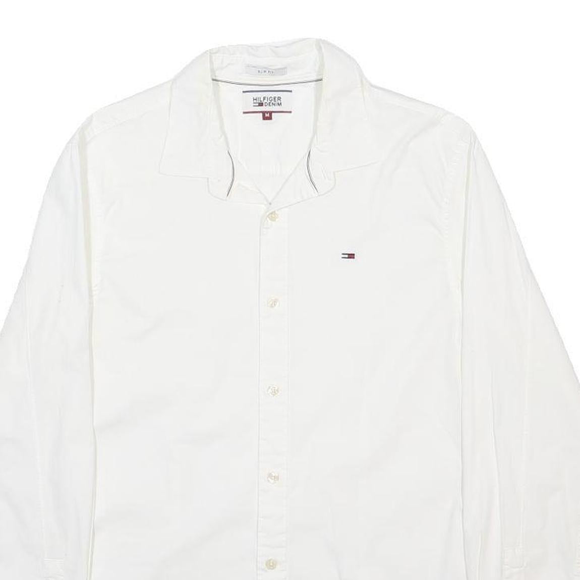 HILFIGER DENIM Mens White Shirt M Cotton Blend Button Down Long Sleeve Casual