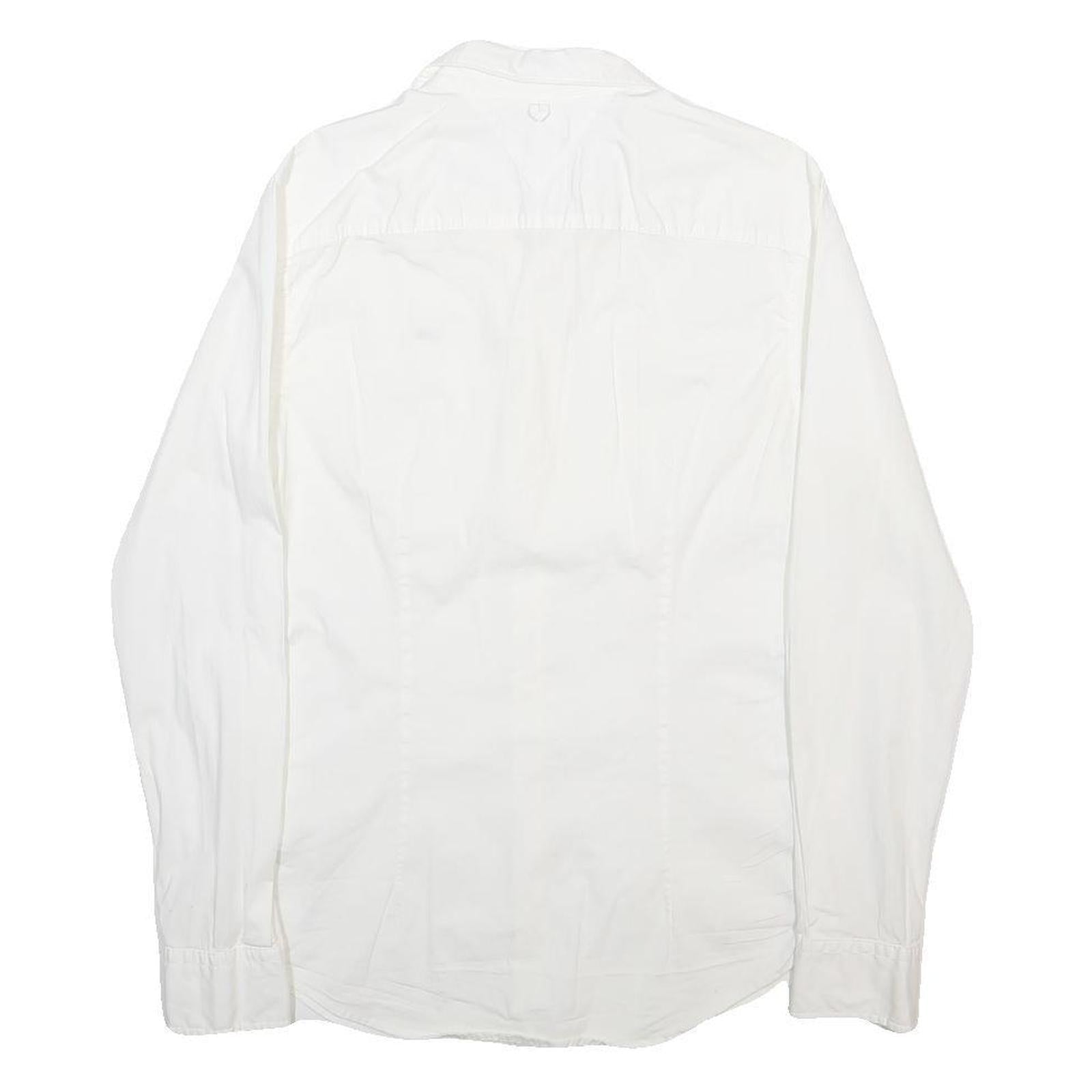 HILFIGER DENIM Mens White Shirt M Cotton Blend Button Down Long Sleeve Casual