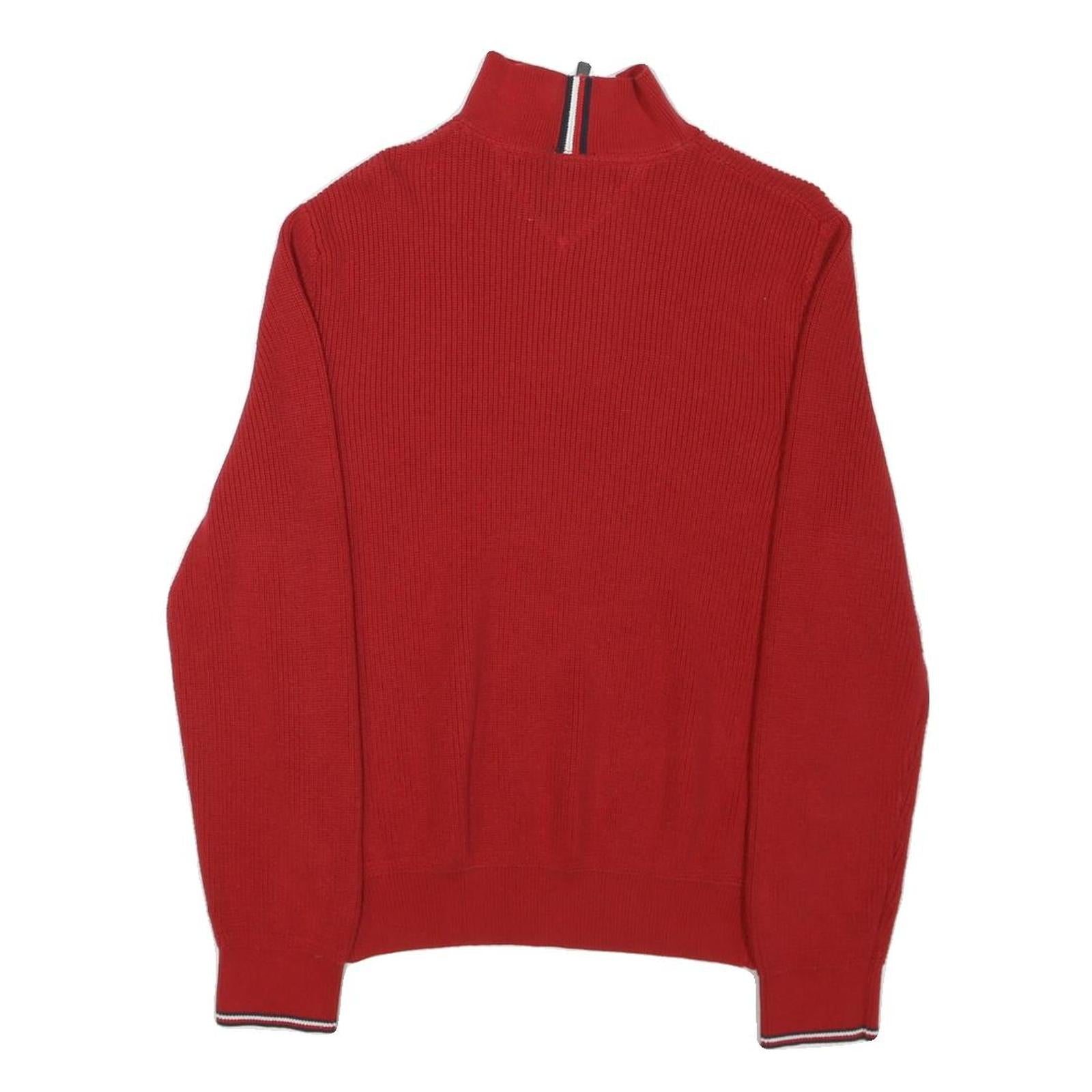 TOMMY HILFIGER Mens Red Pullover Plain Crew Neck Basic Knit M Cotton Blend