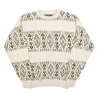 VAN HEUSEN Mens Cream Brown Patterned Cotton Jumper Crew Neck Basic Knit L
