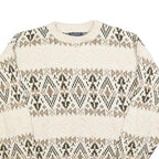 VAN HEUSEN Mens Cream Brown Patterned Cotton Jumper Crew Neck Basic Knit L