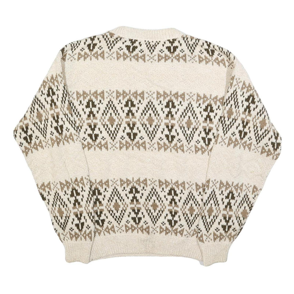 VAN HEUSEN Mens Cream Brown Patterned Cotton Jumper Crew Neck Basic Knit L