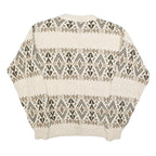 VAN HEUSEN Mens Cream Brown Patterned Cotton Jumper Crew Neck Basic Knit L
