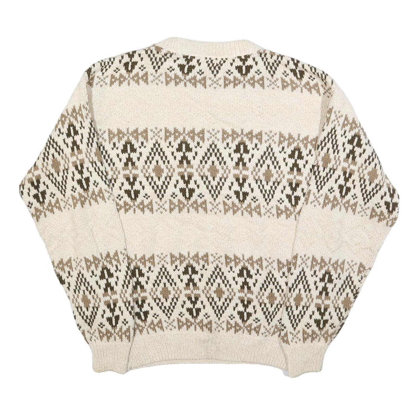 VAN HEUSEN Mens Cream Brown Patterned Cotton Jumper Crew Neck Basic Knit L