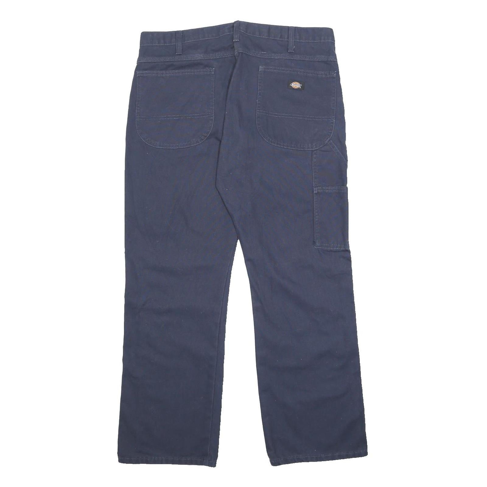 DICKIES Mens Cotton Blend Navy Relaxed Straight Trousers W36 L30 Workwear