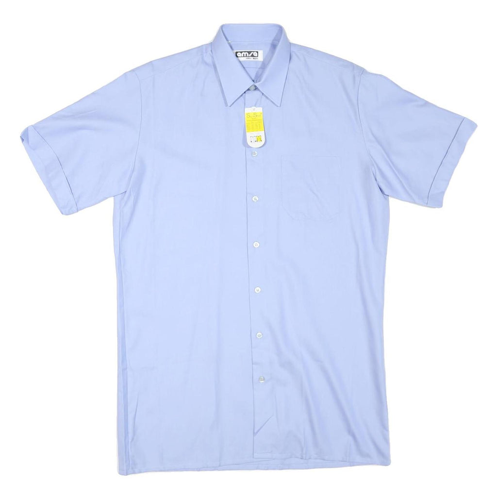 AMSA Mens Blue Shirt L Cotton Blend Short Sleeve Classic Style