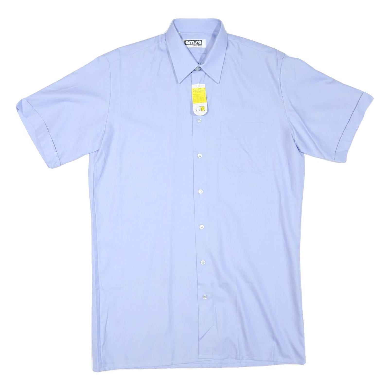 AMSA Mens Blue Shirt L Cotton Blend Short Sleeve Classic Style