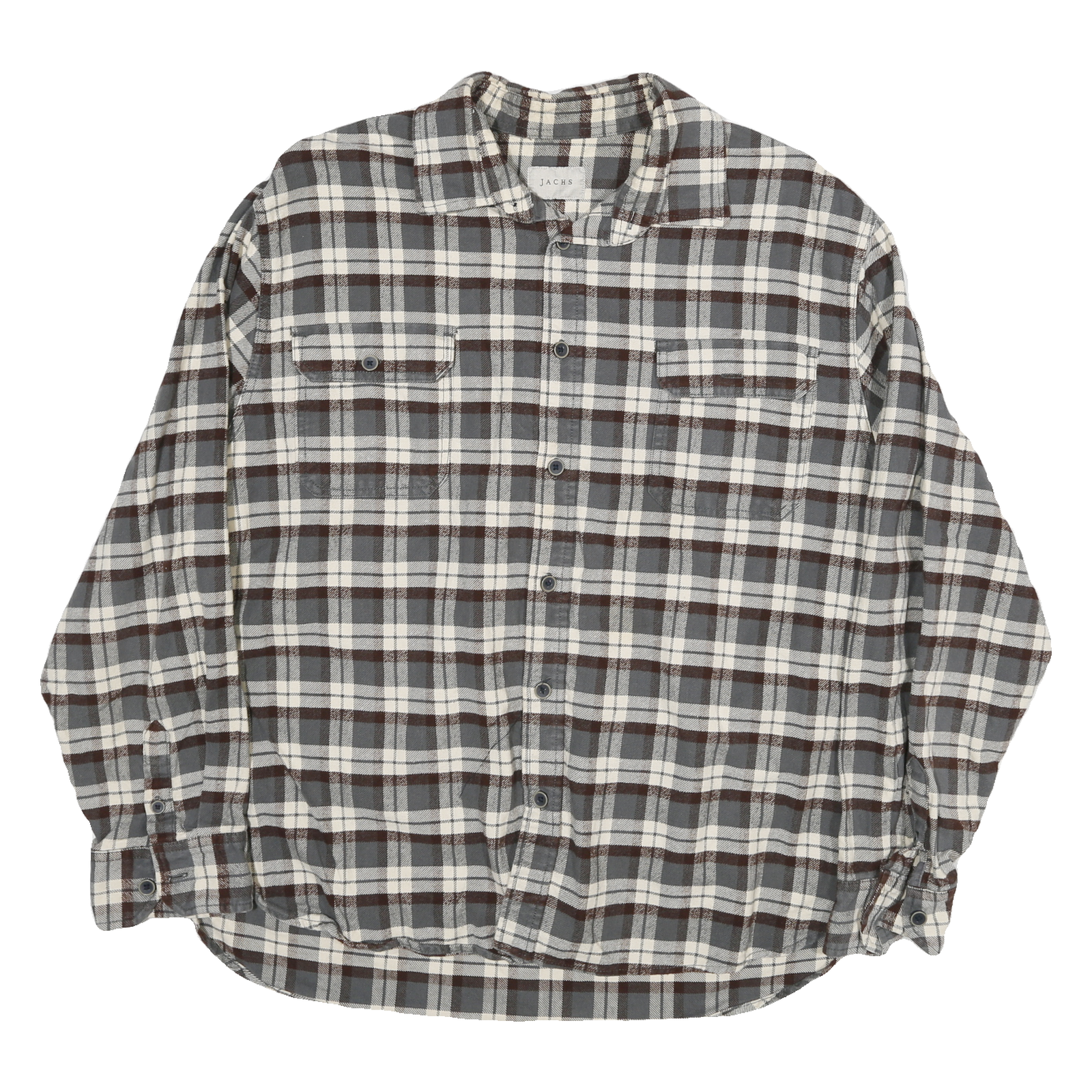 JACHS Mens Grey & Brown Check Shirt 2XL Cotton Blend Classic Casual Flannel