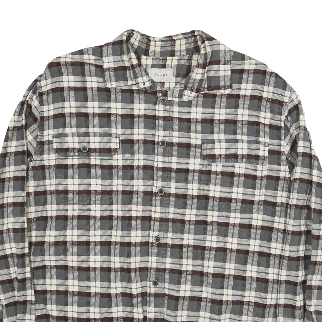 JACHS Mens Grey & Brown Check Shirt 2XL Cotton Blend Classic Casual Flannel