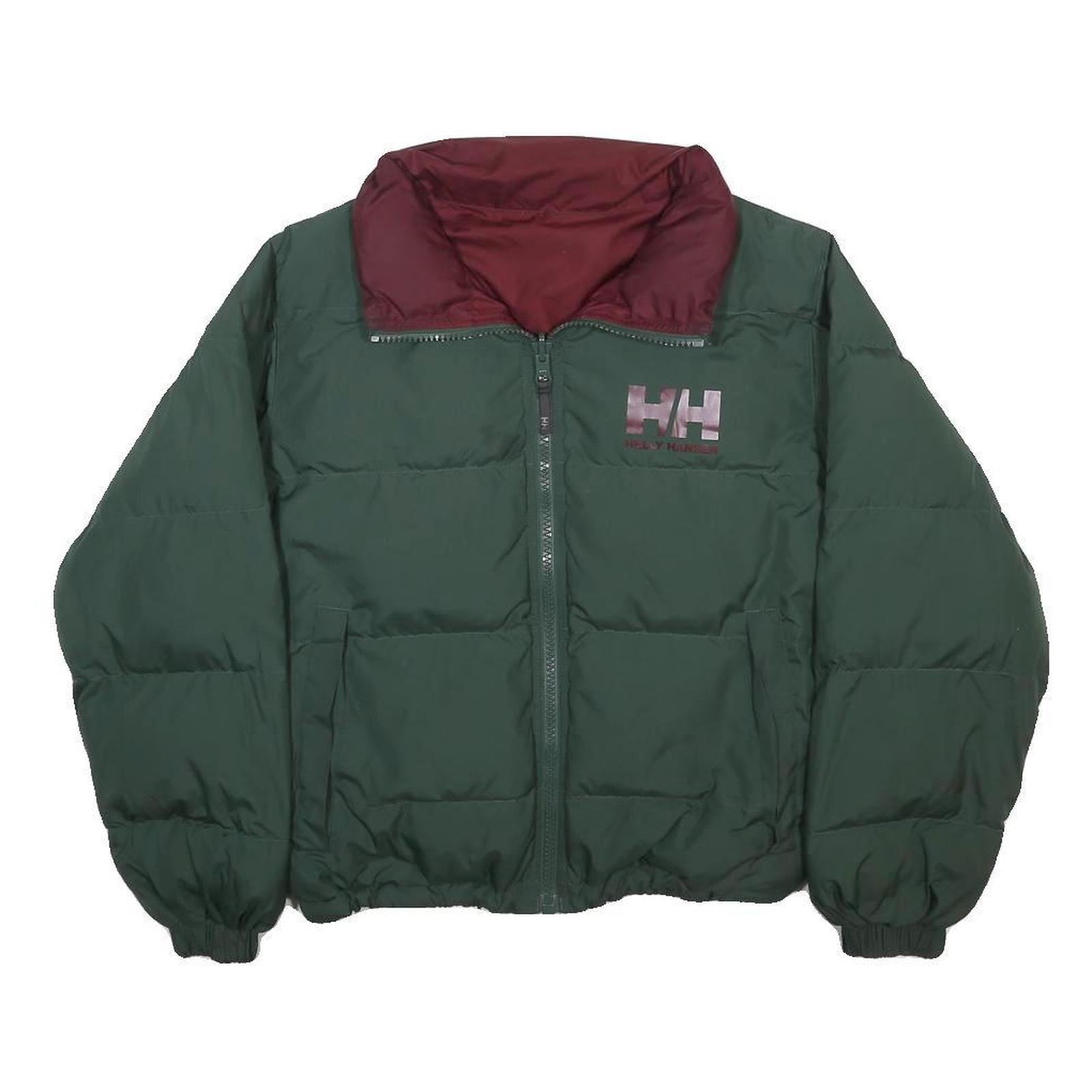 HELLY HANSEN Mens Green & Burgundy Puffer Jacket S Synthetic Zip Reversible