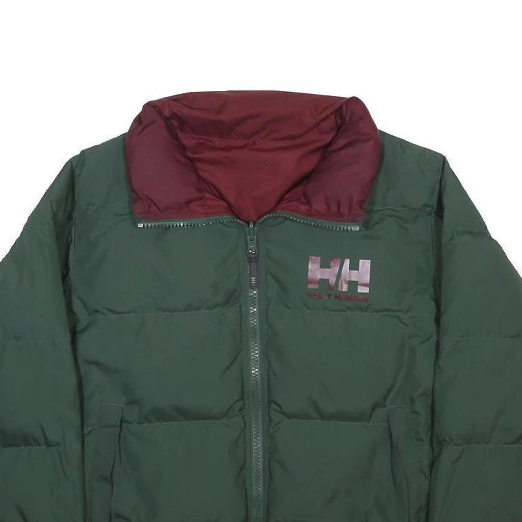 HELLY HANSEN Mens Green & Burgundy Puffer Jacket S Synthetic Zip Reversible