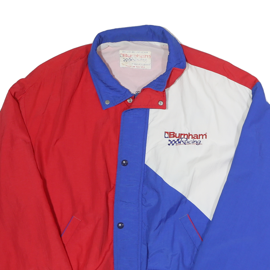 BURNHAM RACING Mens Red & Blue Racing Jacket L Polyester Zip Colour Block