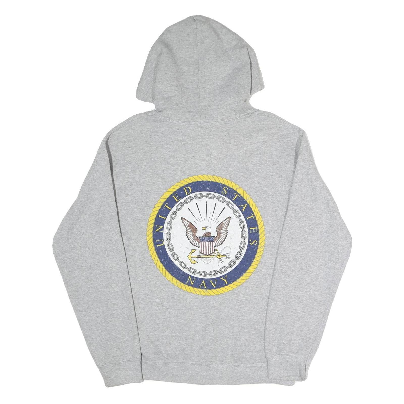 Mens Grey U.S. Navy Pullover Hoodie S Cotton Blend Military Style