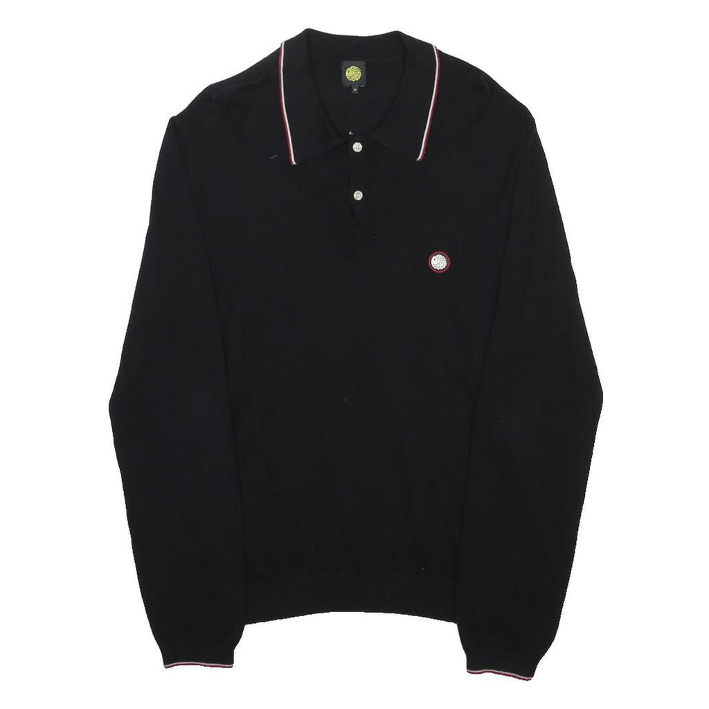 PRETTY GREEN Mens Black Polo Shirt Long Sleeve Plain M Cotton Casual Classic