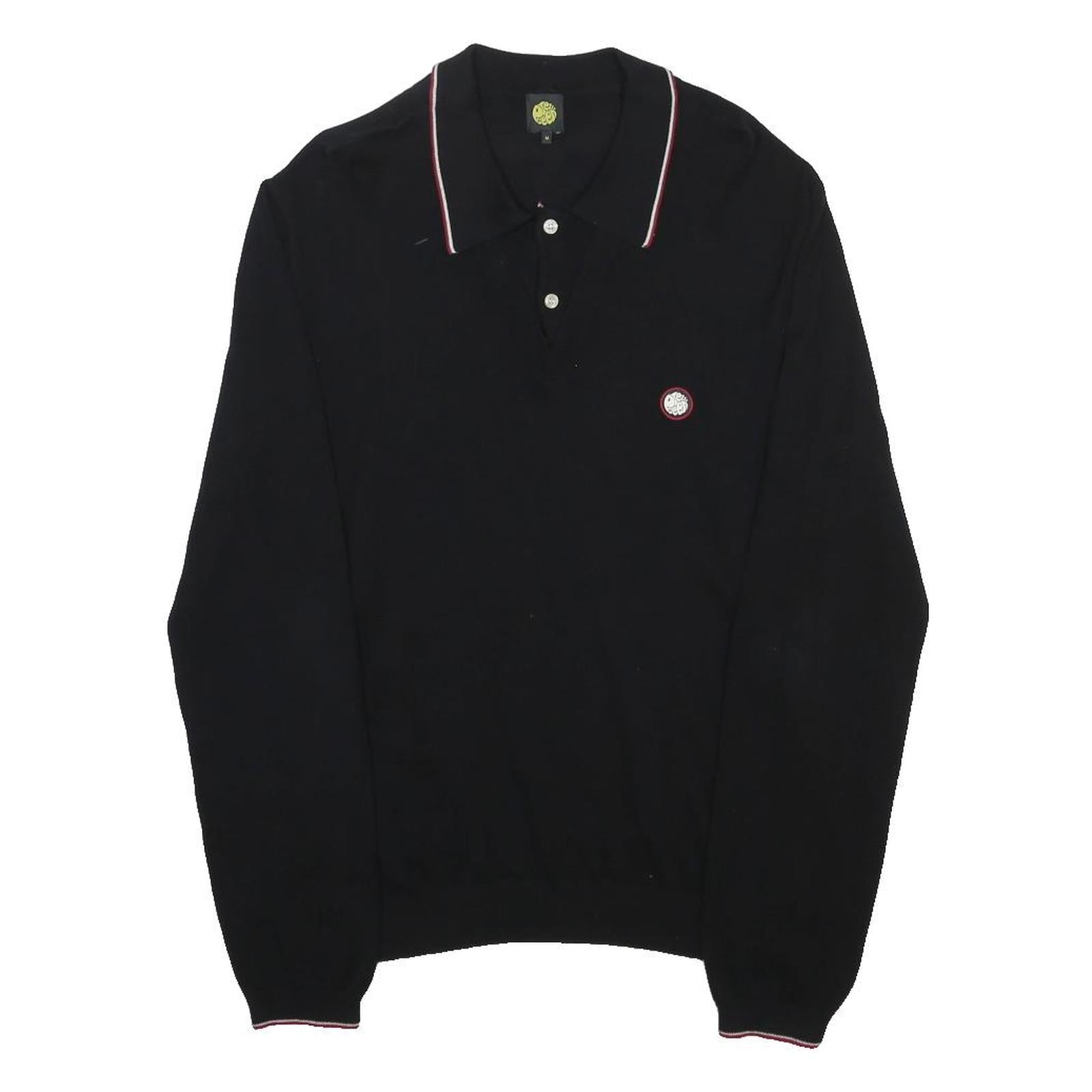 PRETTY GREEN Mens Black Polo Shirt Long Sleeve Plain M Cotton Casual Classic