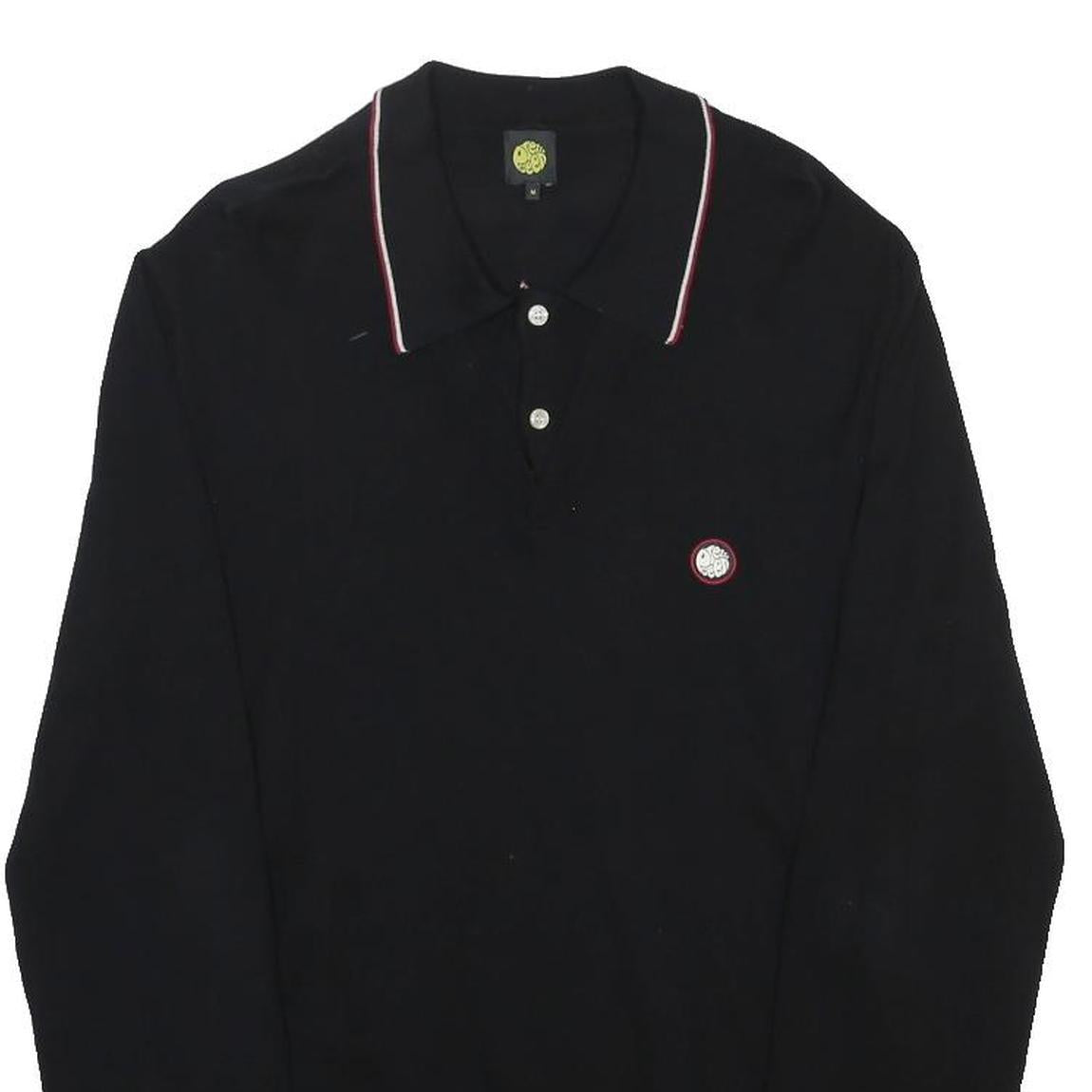 PRETTY GREEN Mens Black Polo Shirt Long Sleeve Plain M Cotton Casual Classic