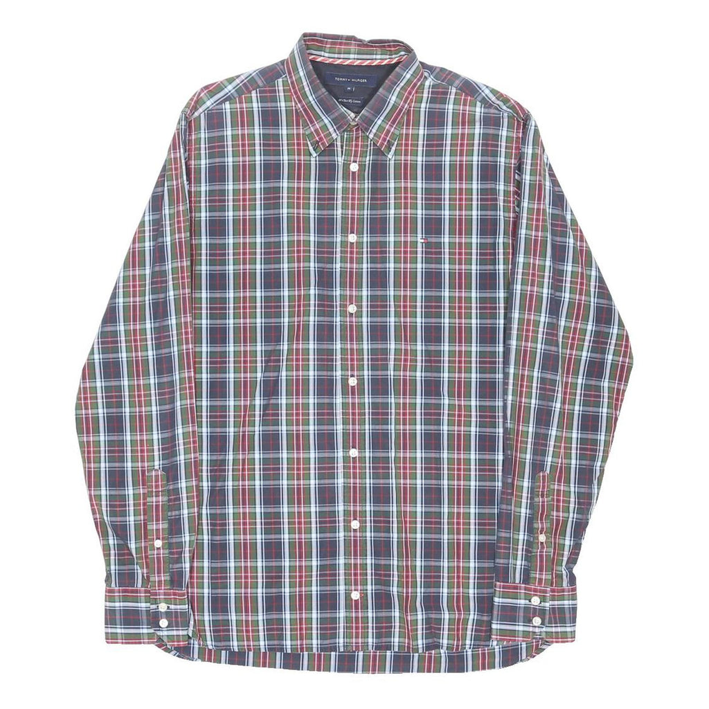 TOMMY HILFIGER Mens Blue Green Red Check Shirt M Cotton Blend Classic Casual
