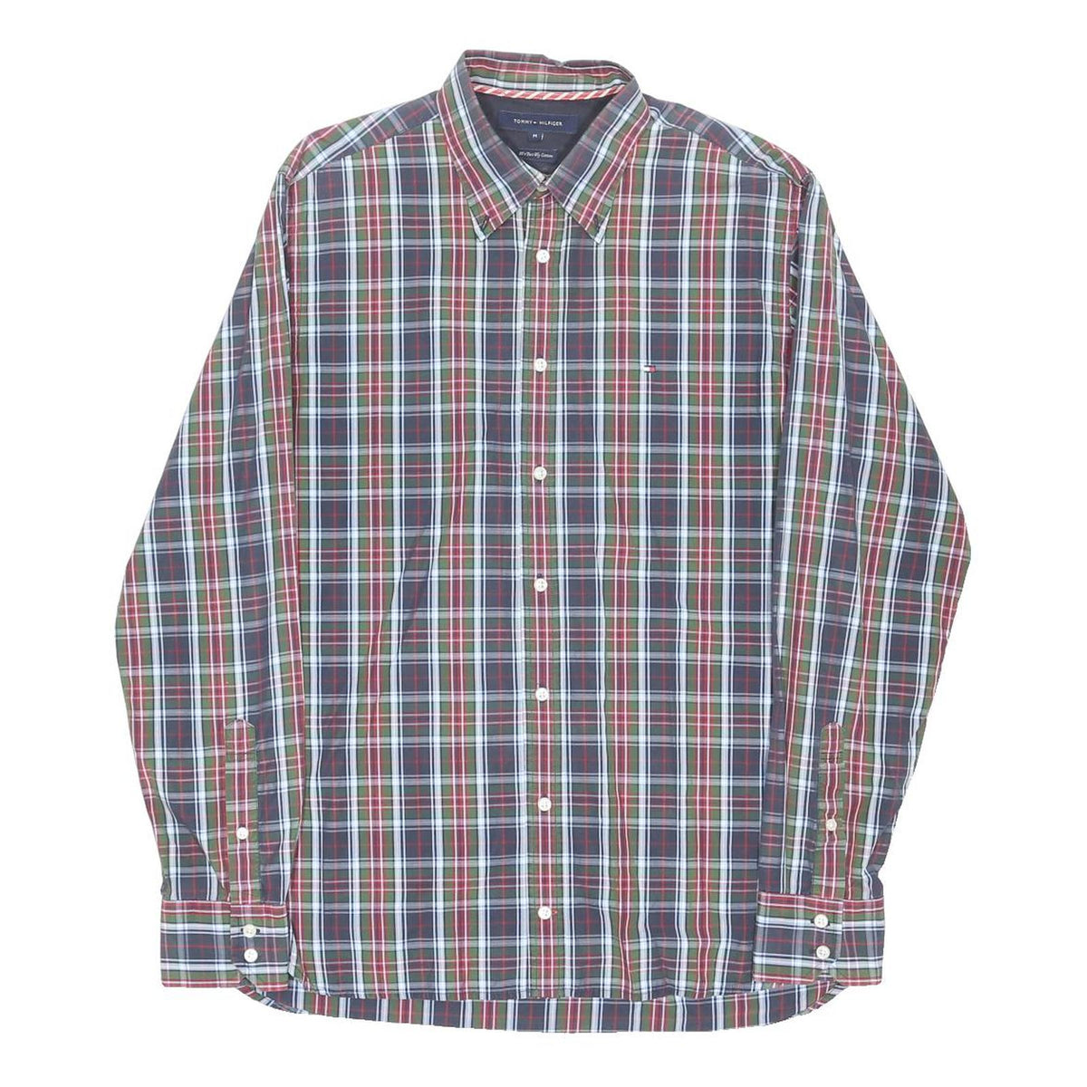 TOMMY HILFIGER Mens Blue Green Red Check Shirt M Cotton Blend Classic Casual