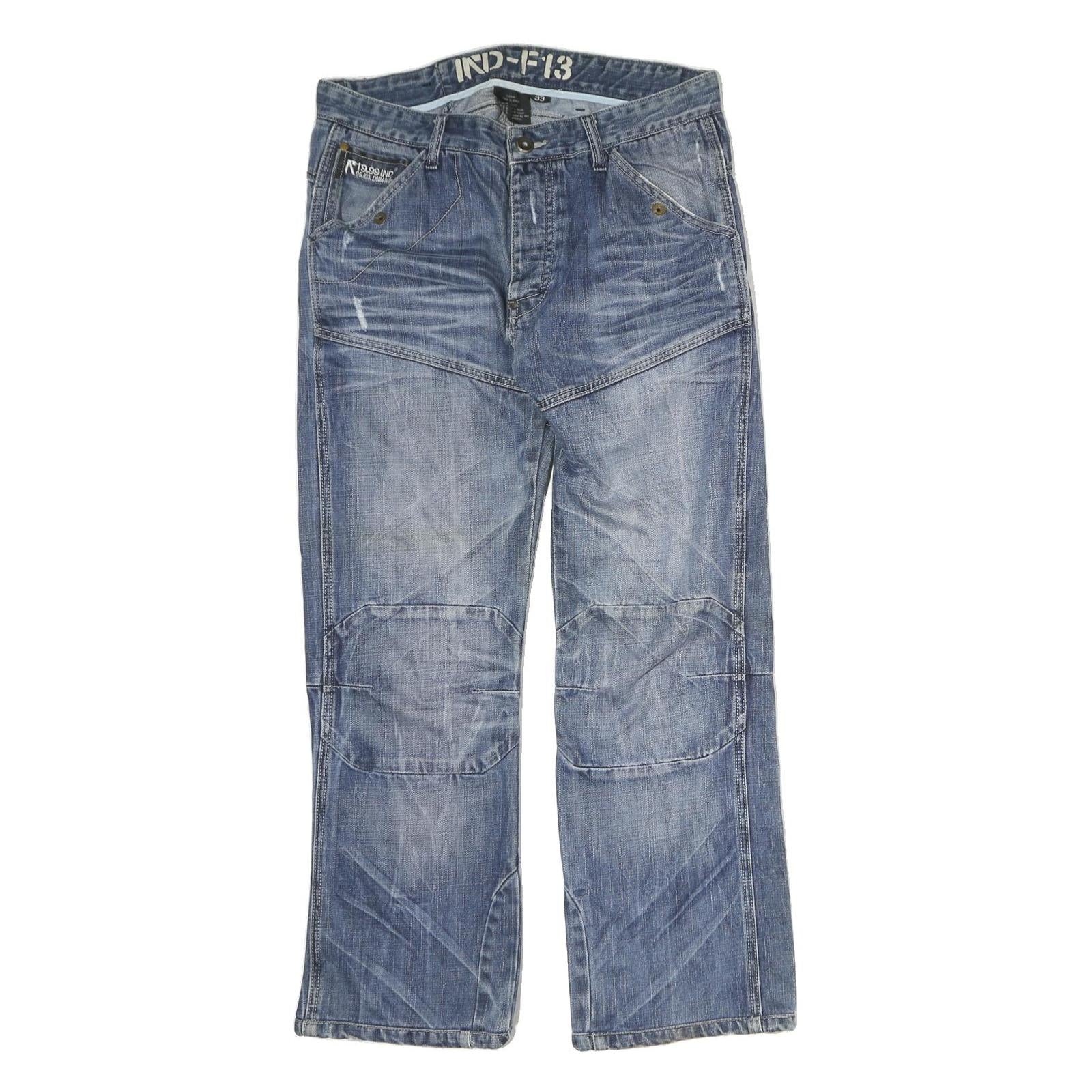 IND - F13 Mens Cotton Regular Blue Jeans W31 L28 Casual Zip Pocket Design