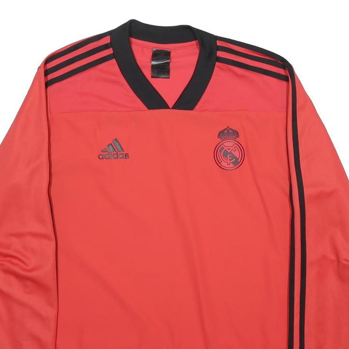 ADIDAS Mens Red & Black Football Shirt Long Sleeve V-Neck Logo Size L