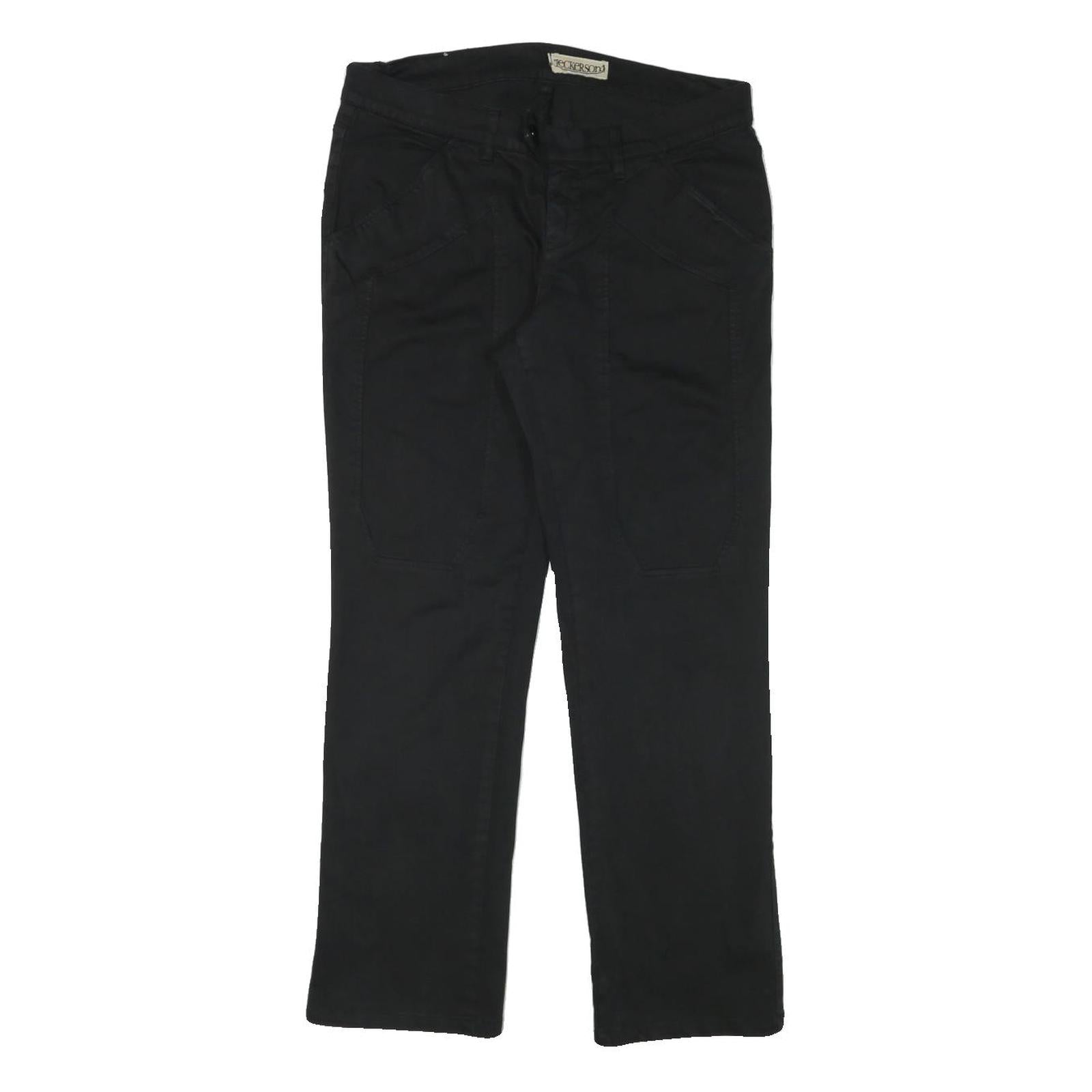 JECKERSON Womens Cotton Blend Black Regular Leg Trousers W30 L28 Zip Closure