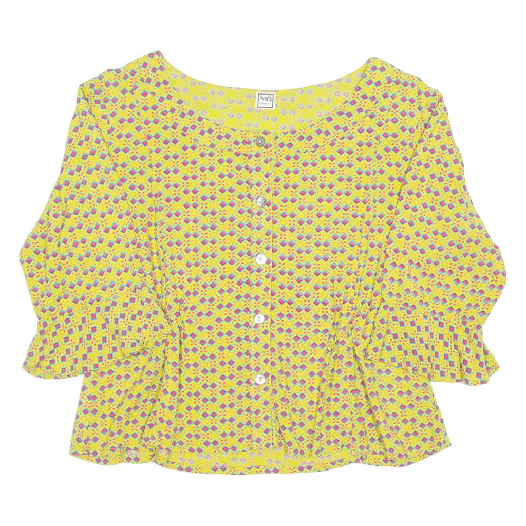 Womens Printed Top Green 3/4 Sleeve Crazy Pattern M
