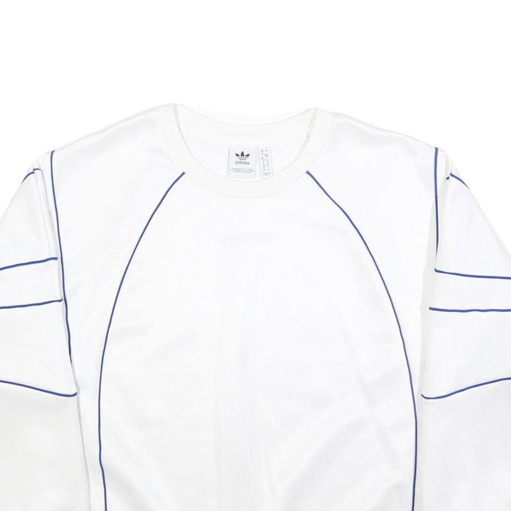 ADIDAS Womens White Sweatshirt Crew Neck UK 12 Blue Piping Casual Sportswear