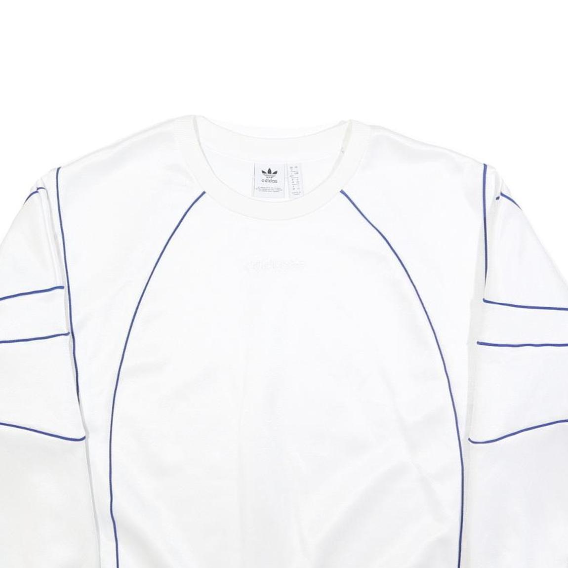 ADIDAS Womens White Sweatshirt Crew Neck UK 12 Blue Piping Casual Sportswear