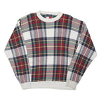 TOMMY HILFIGER Mens White Red Check Patterned Cotton Blend Jumper M Classic Crew