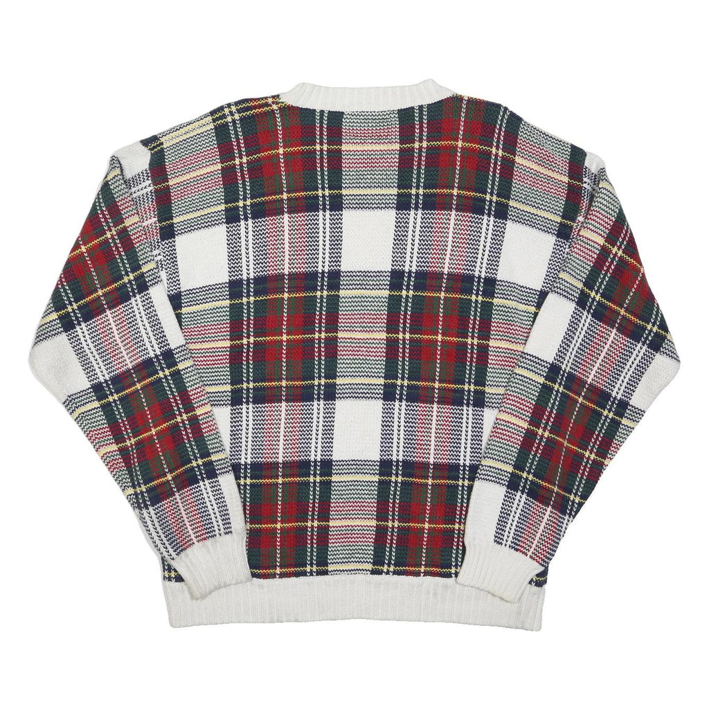 TOMMY HILFIGER Mens White Red Check Patterned Cotton Blend Jumper M Classic Crew
