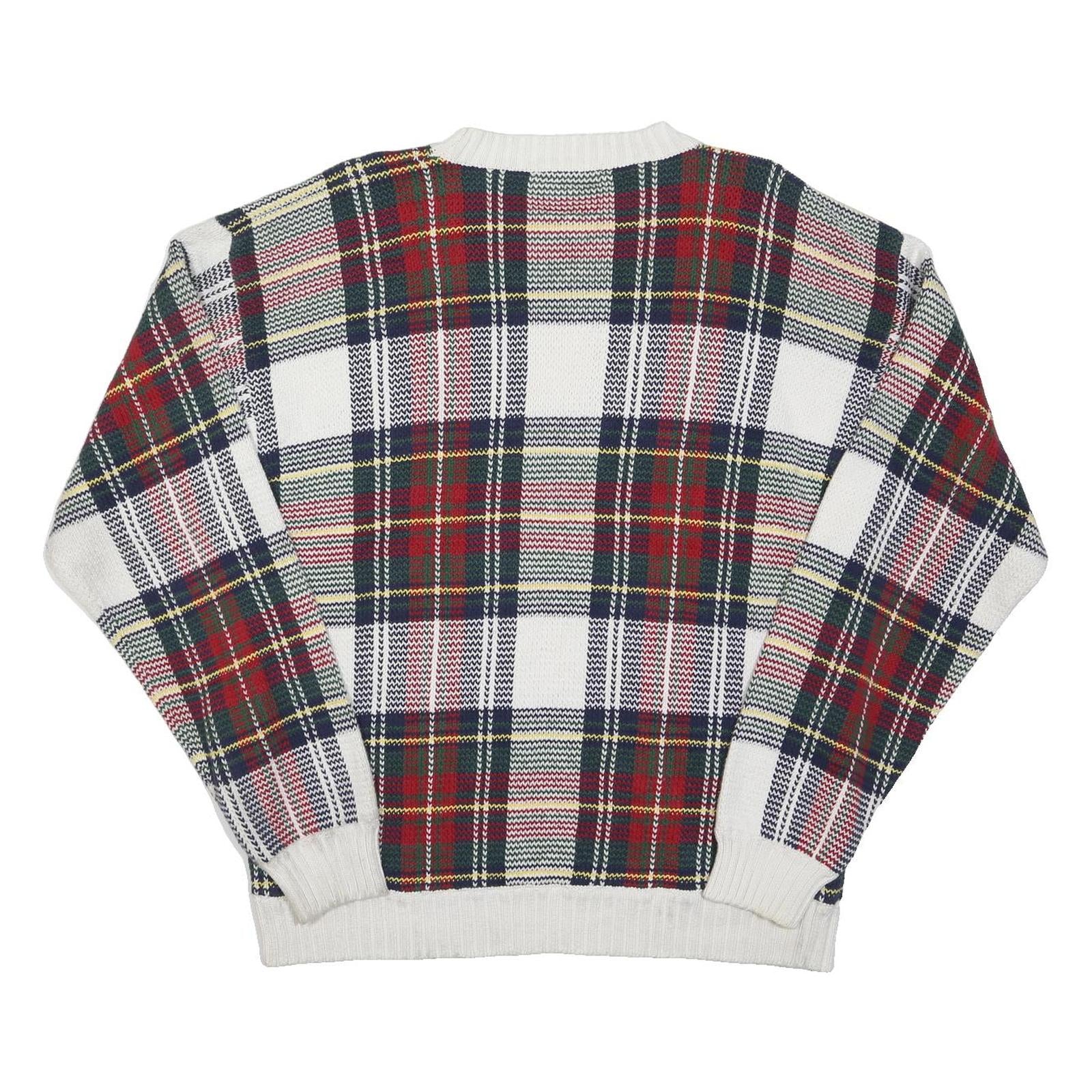 TOMMY HILFIGER Mens White Red Check Patterned Cotton Blend Jumper M Classic Crew