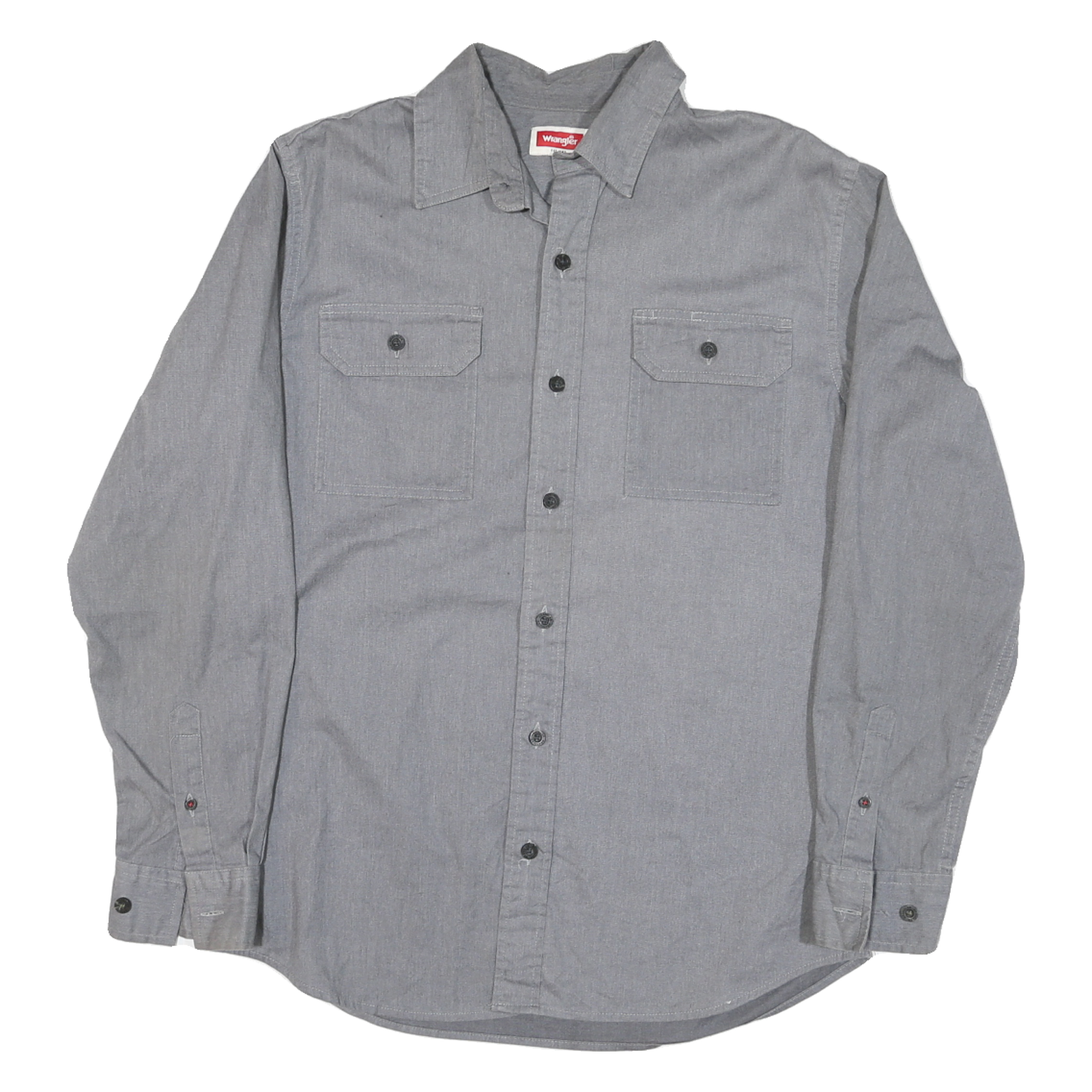 WRANGLER Mens Grey Plain Cotton Blend Shirt M Classic Button-Down Long Sleeve