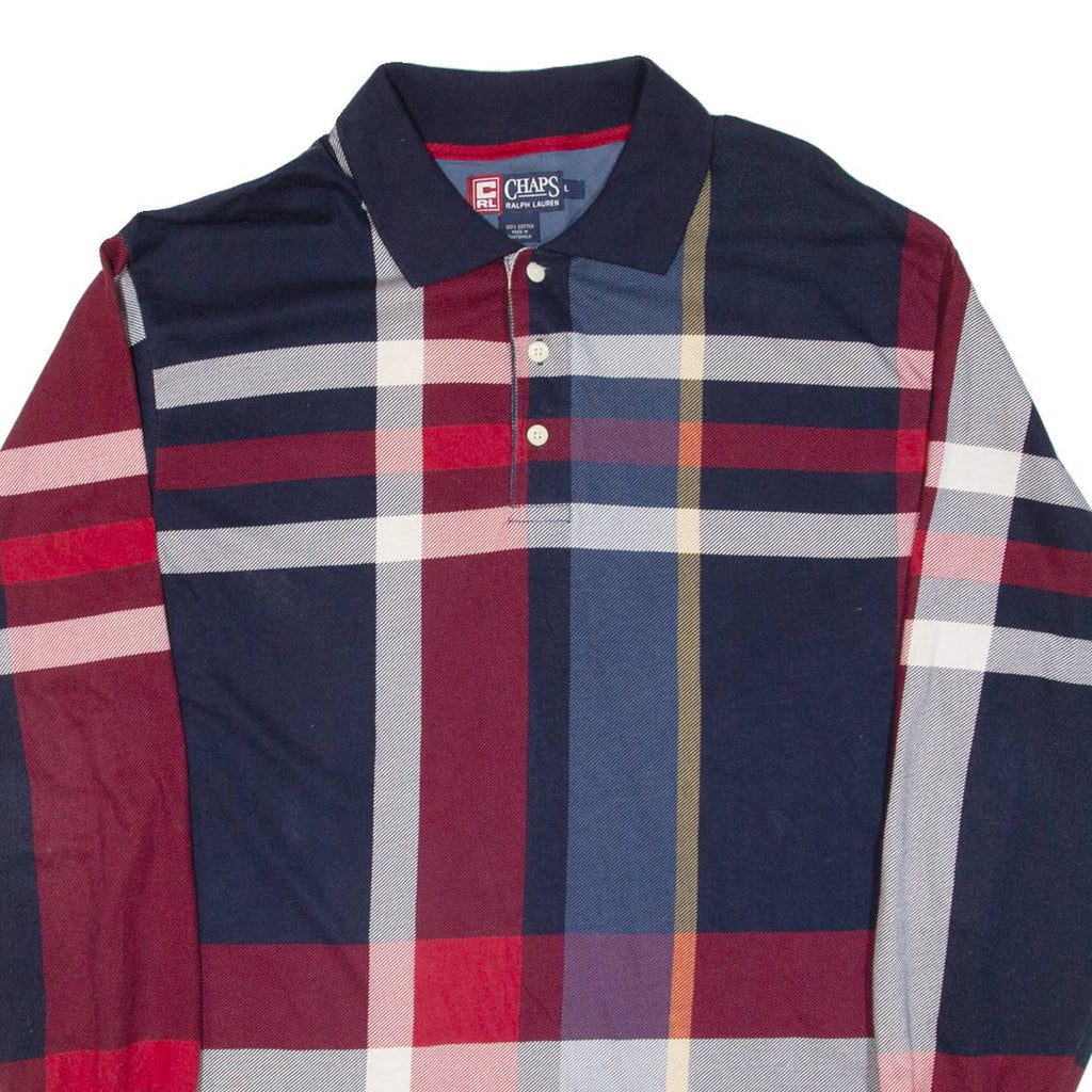 CHAPS RALPH LAUREN Mens Polo Shirt Blue Check Long Sleeve L