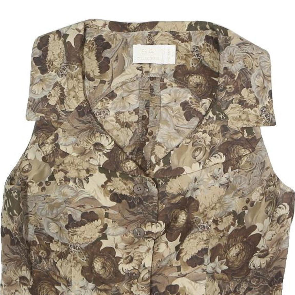 ASAI Womens Beige Floral Print Vest Sleeveless Button Neck S Stylish Summer