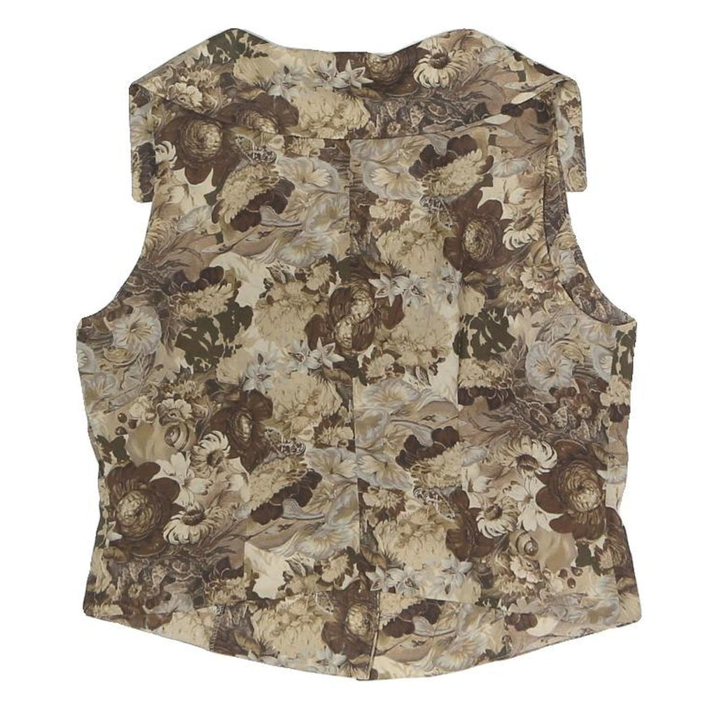 ASAI Womens Beige Floral Print Vest Sleeveless Button Neck S Stylish Summer