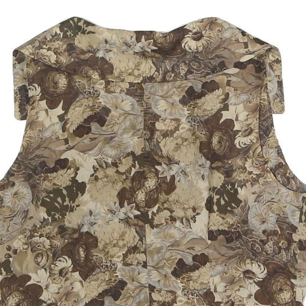 ASAI Womens Beige Floral Print Vest Sleeveless Button Neck S Stylish Summer